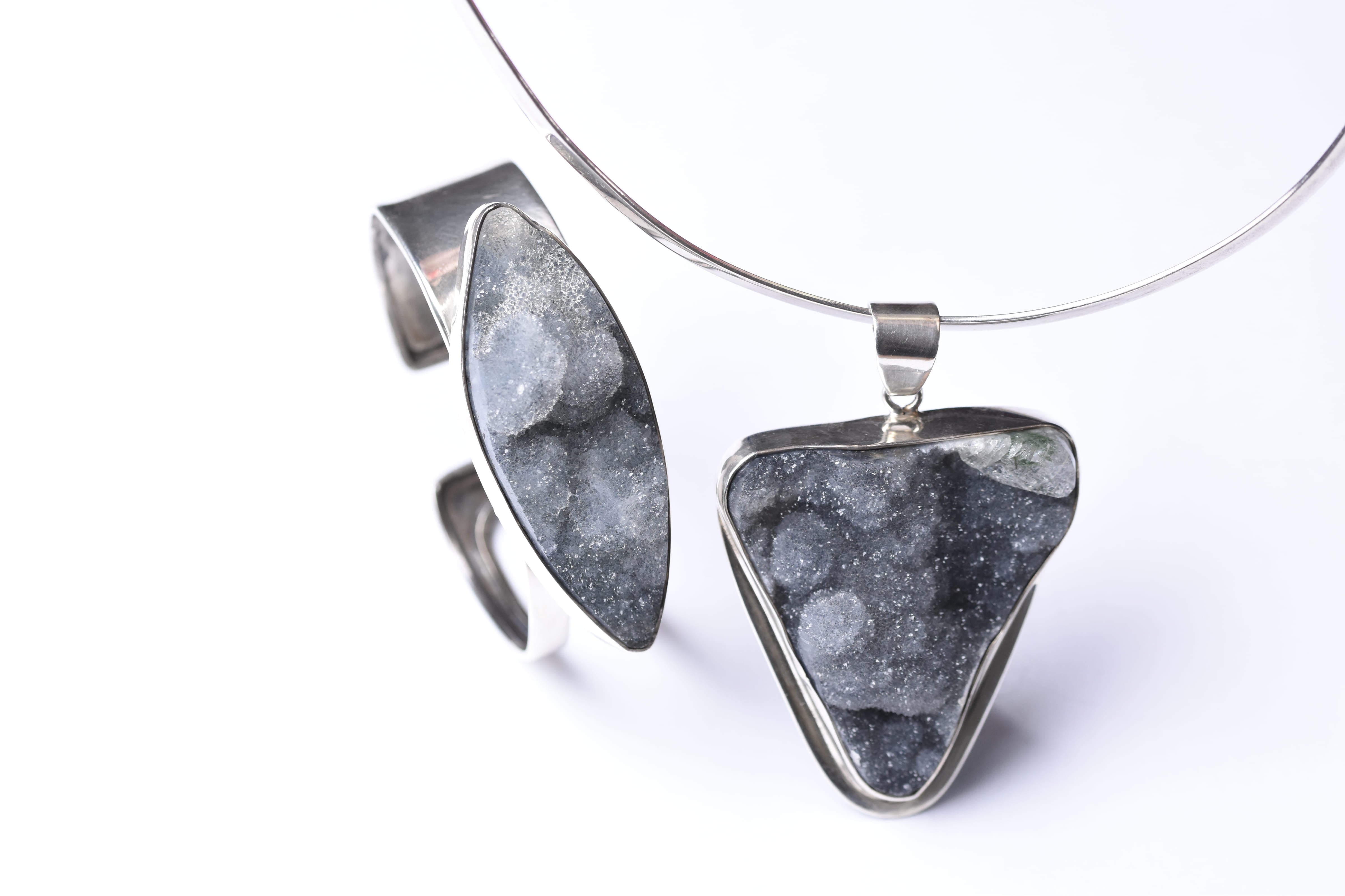 Kalcedon rózsa szett ezüst foglalatban