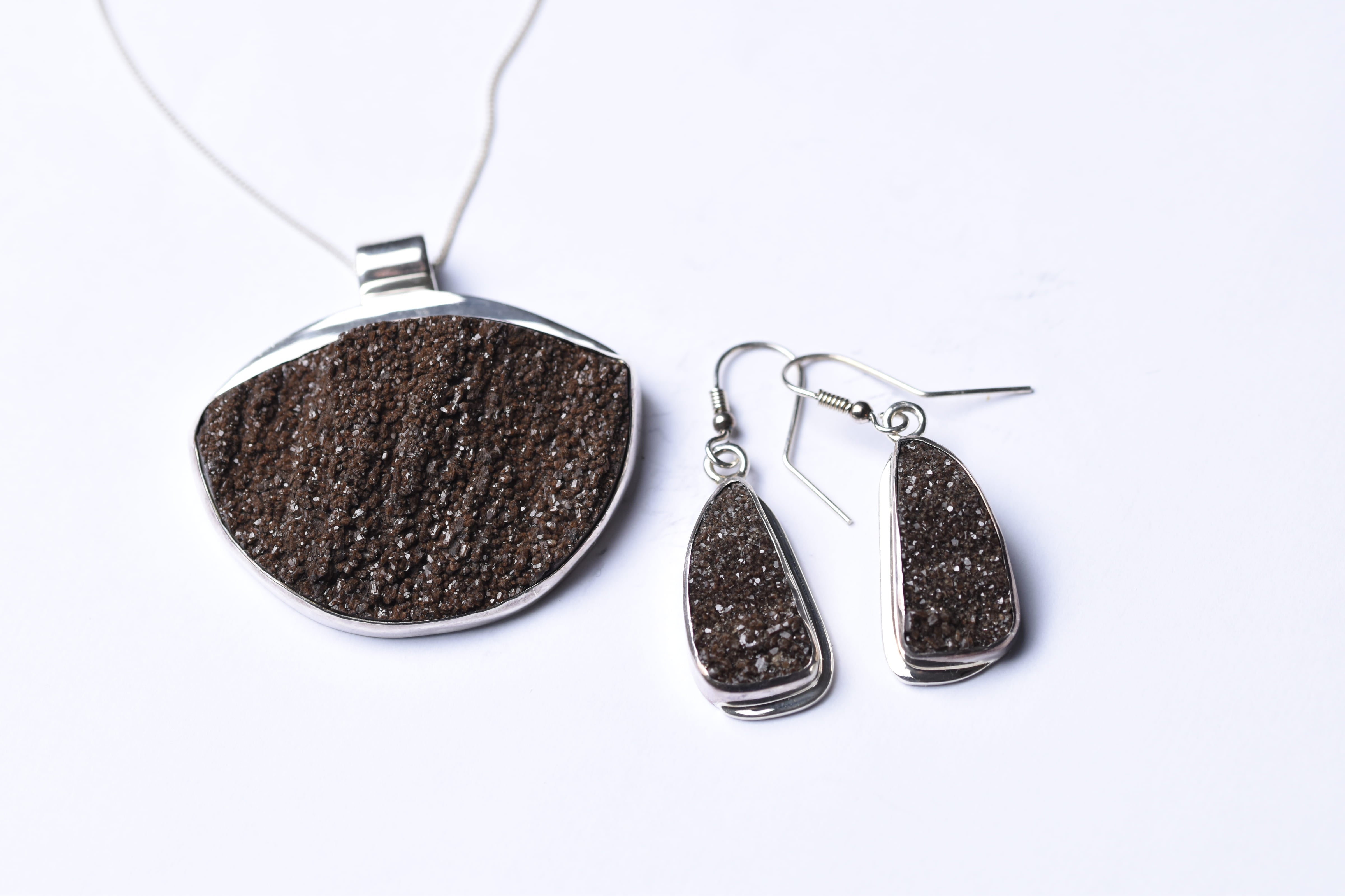 Druzy kvarc szett ezüst foglalatban