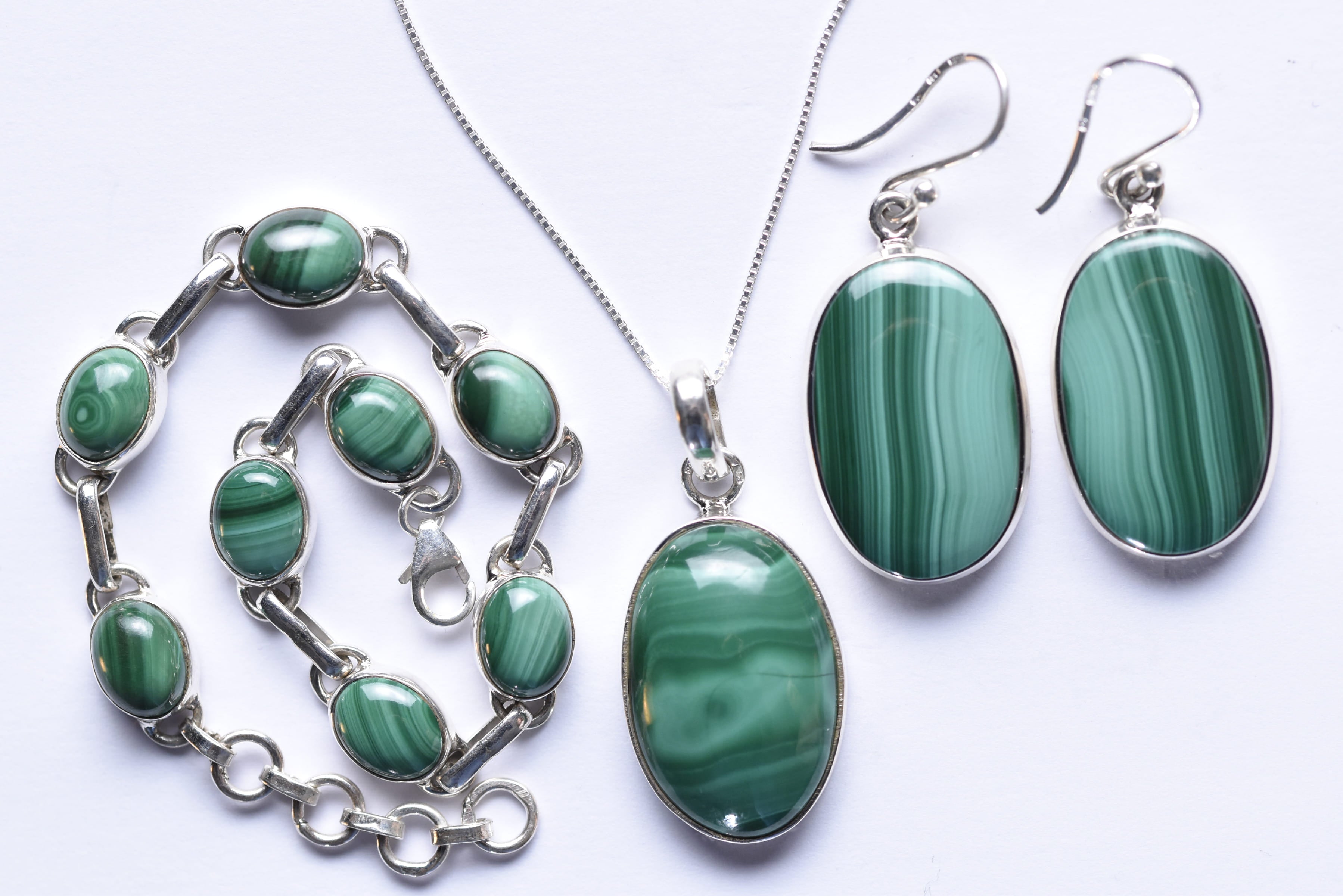Malachit köves ékszer szett ezüst foglalatban