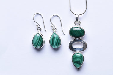 Malachit köves ékszer szett ezüst foglalatban