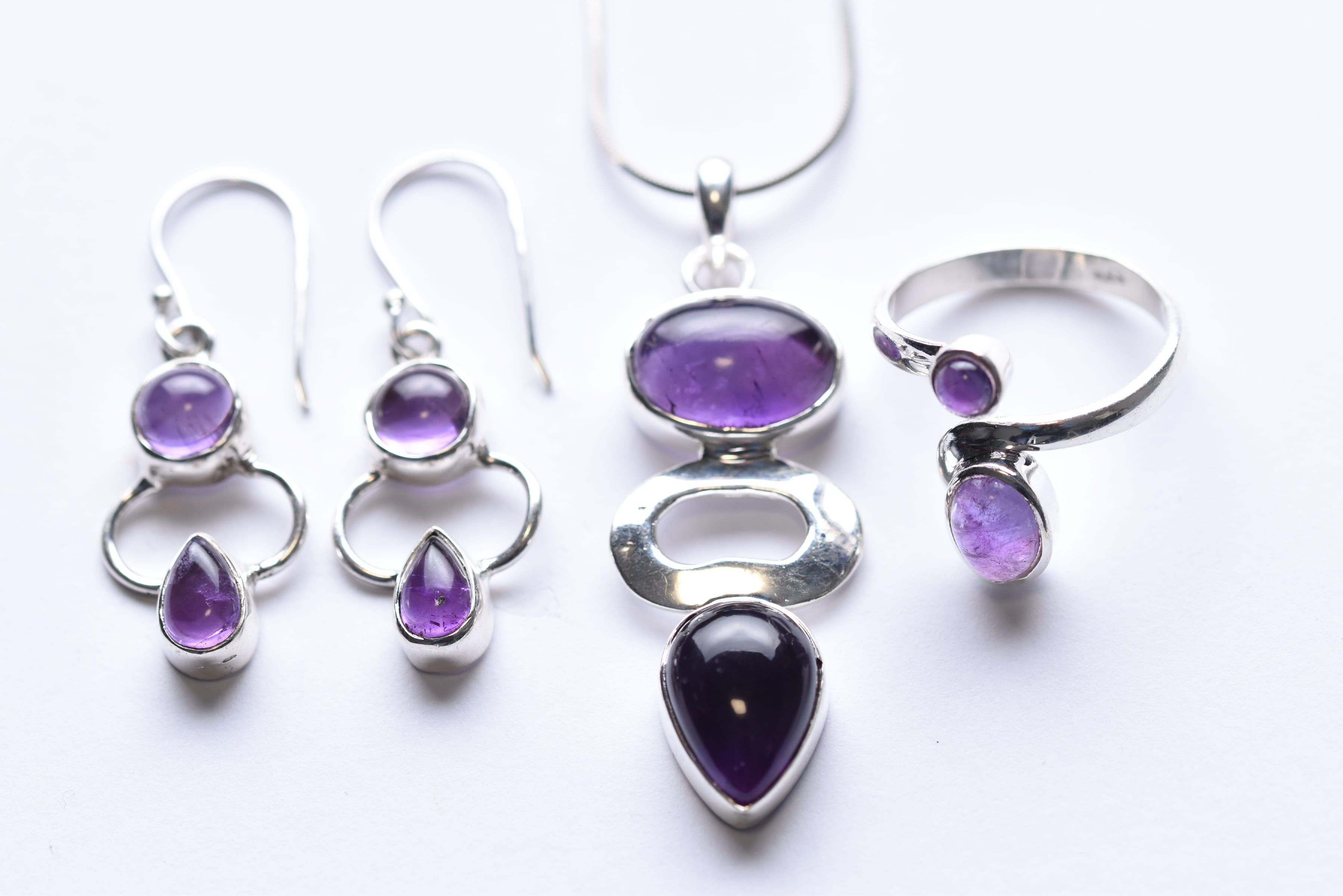 Ametiszt köves ékszer szett ezüst foglalatban