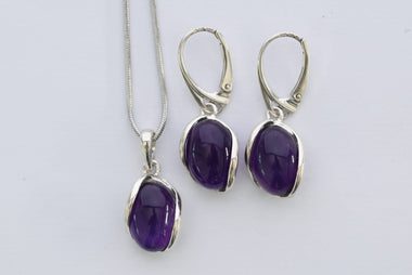 Ametiszt köves ékszer szett ezüst foglalatban