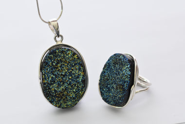 Druzy kvarc ékszer szett ezüst foglalatban