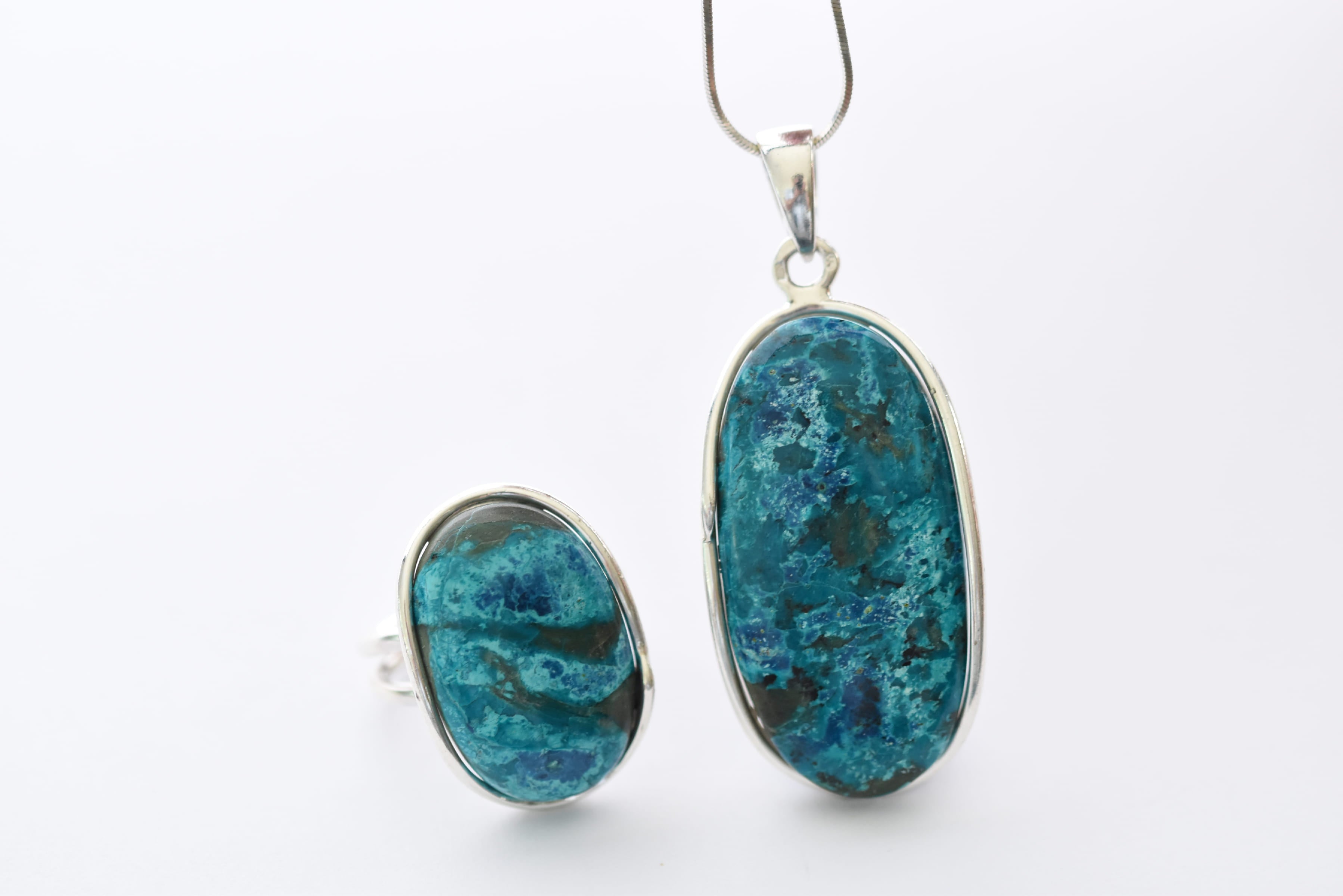 Krizokolla köves ékszer szett ezüst foglalatban