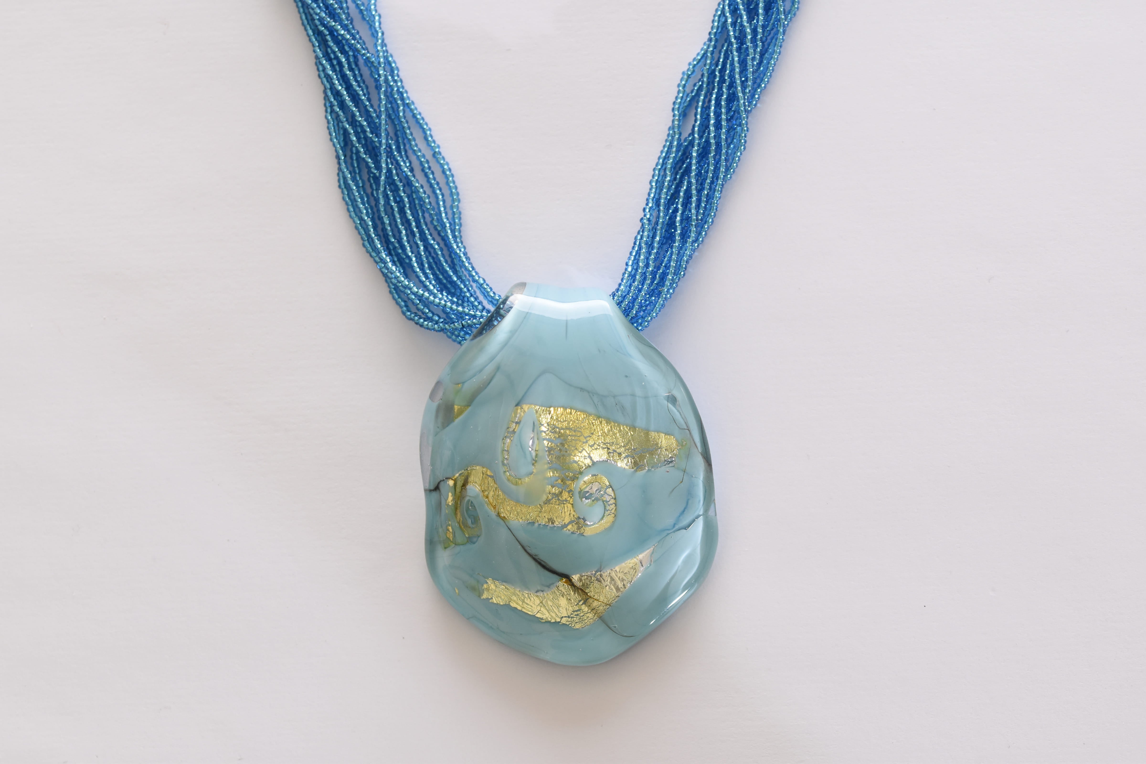 Kézzel készített muranoi üveg medál, 12 soros muranoi üveg gyöngysoron